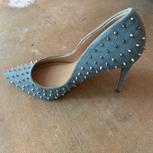 Denim studded stiletto heels